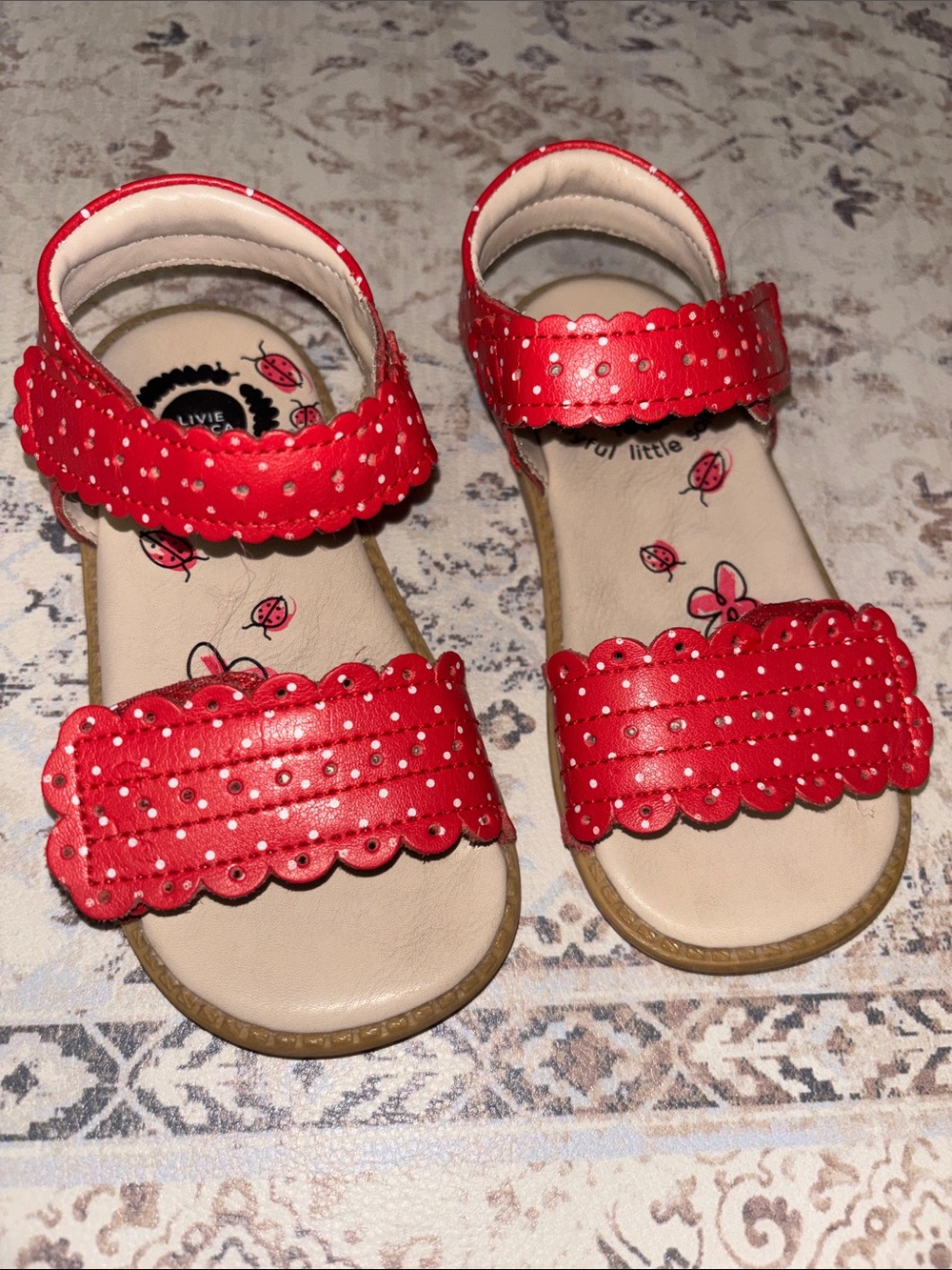 Livie & Luca Posey Red Polka Dot Sandals Shoes Ladybug Velcro Straps Sz 10
